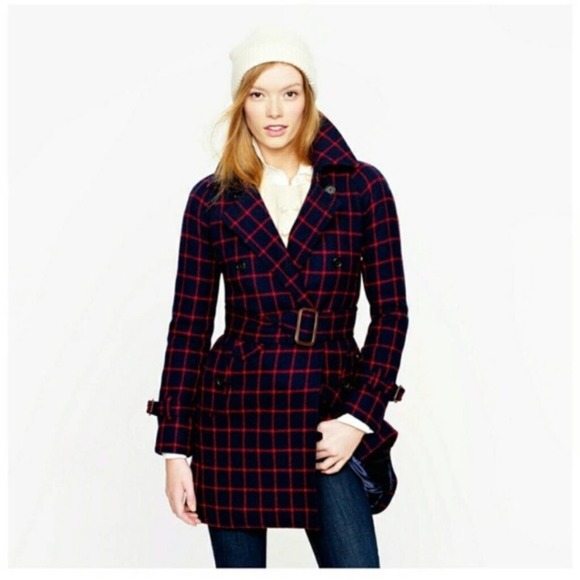 J. Crew Navy and Red Trench Coat - Picture 1 of 15